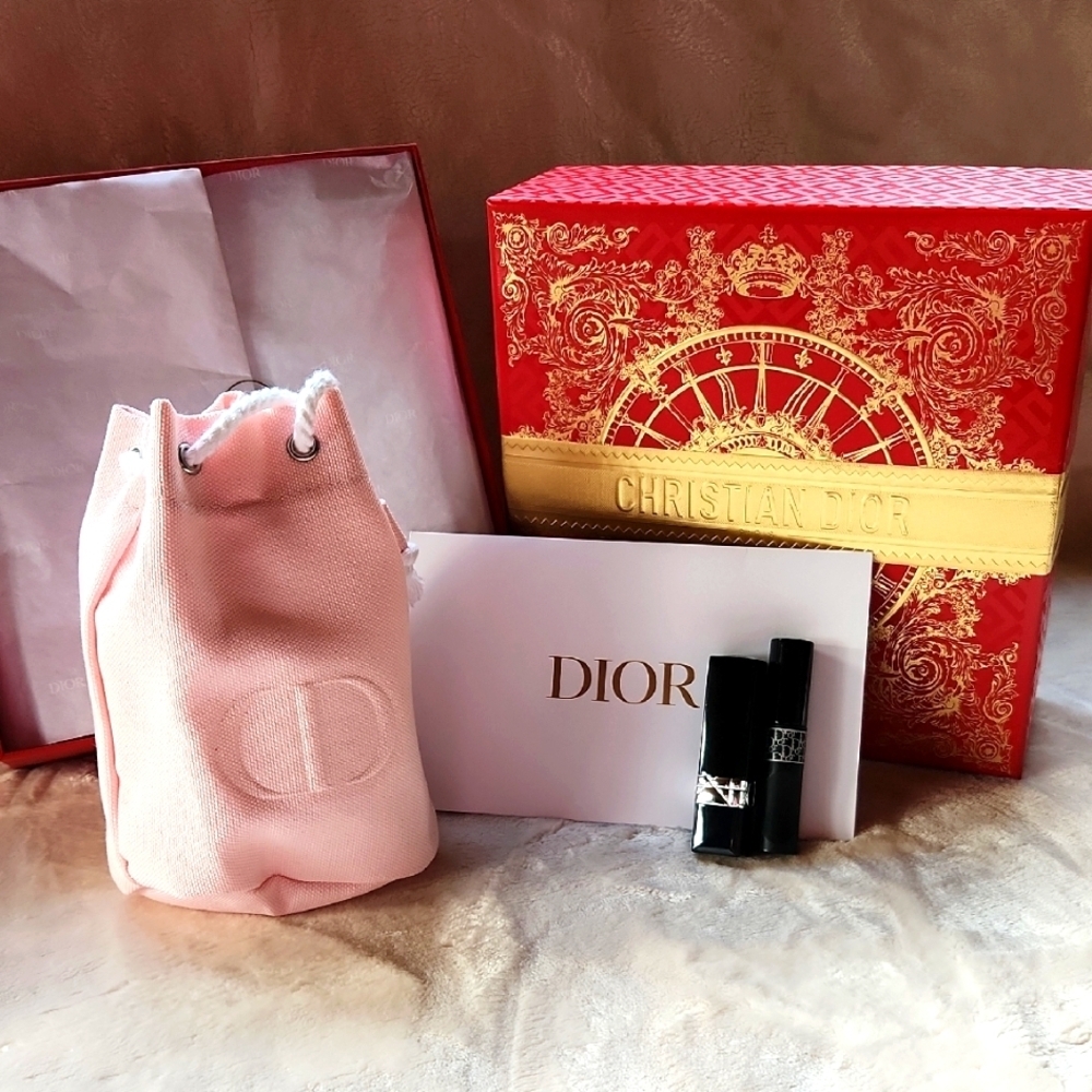 Dior‎ Pink Drawstring Bag with Lipstick, Mini Mascara, Envelope & Box - Picture 2 of 3
